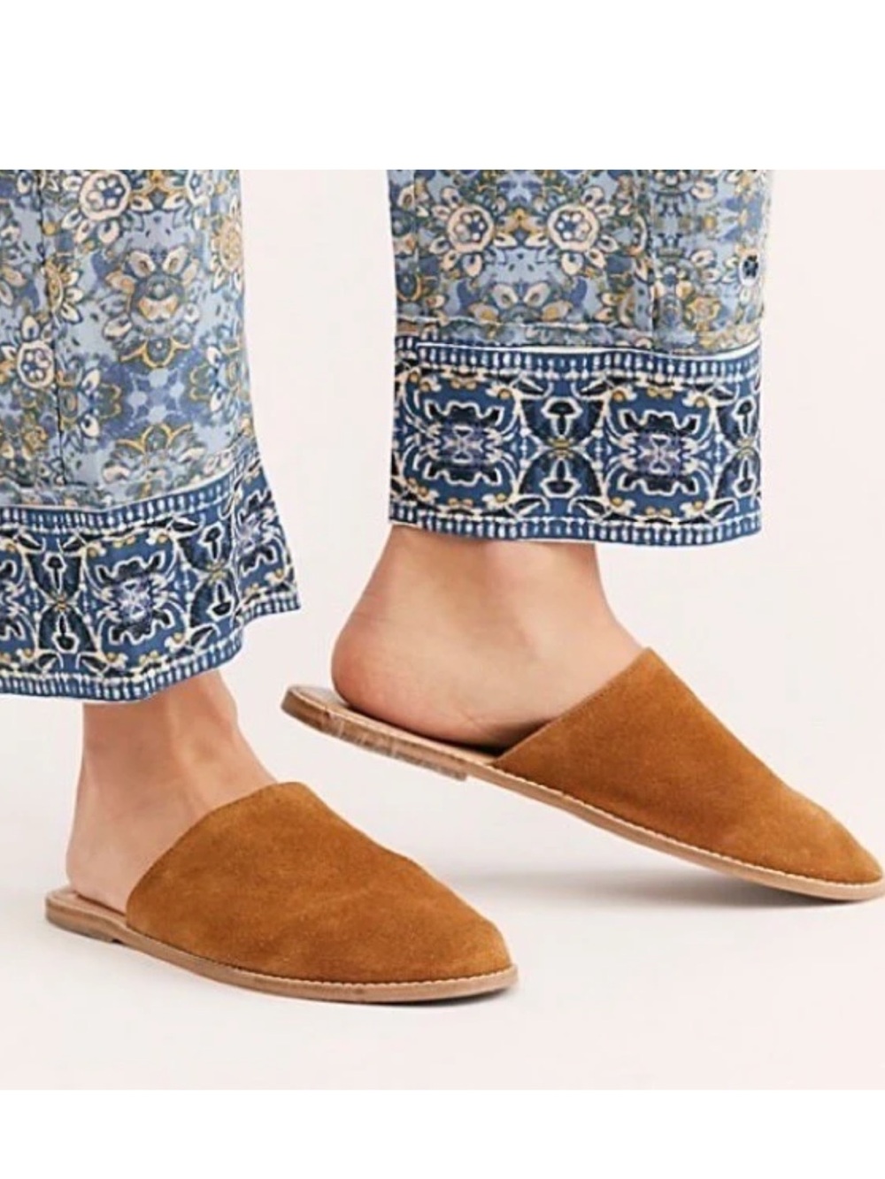 FREE PEOPLE CORONADA Soft Suede Leather Slip On Flat Mule Shoes Brown Size 9.5